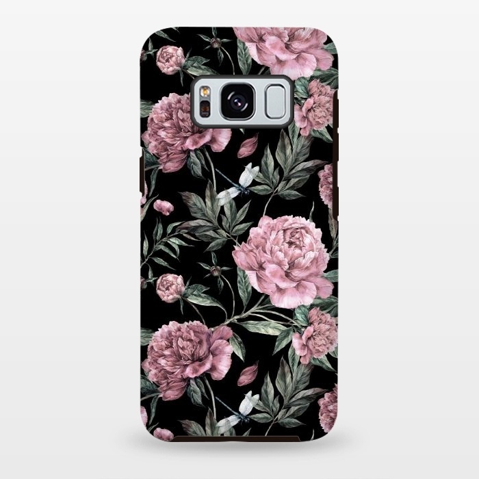 Galaxy S8 plus StrongFit Black and Pink Peony Pattern by  Utart