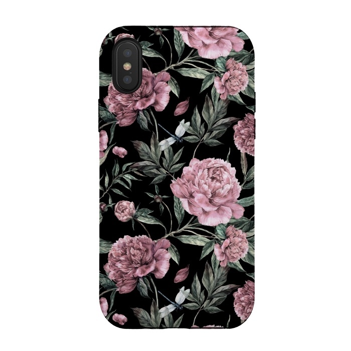 iPhone Xs / X StrongFit Black and Pink Peony Pattern by  Utart