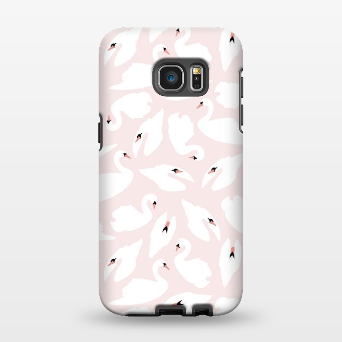 Galaxy S7 EDGE StrongFit Swan Pattern on Pink 030 by Jelena Obradovic
