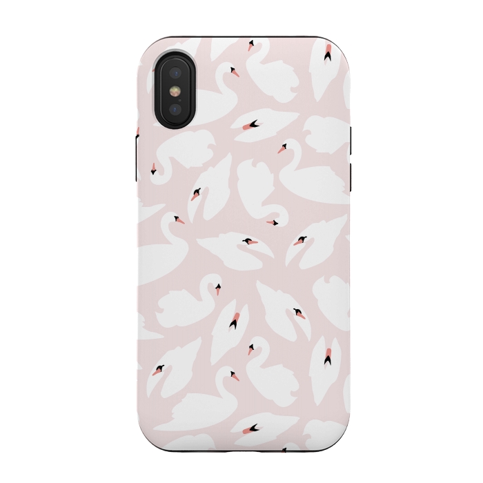 iPhone Xs / X StrongFit Swan Pattern on Pink 030 by Jelena Obradovic