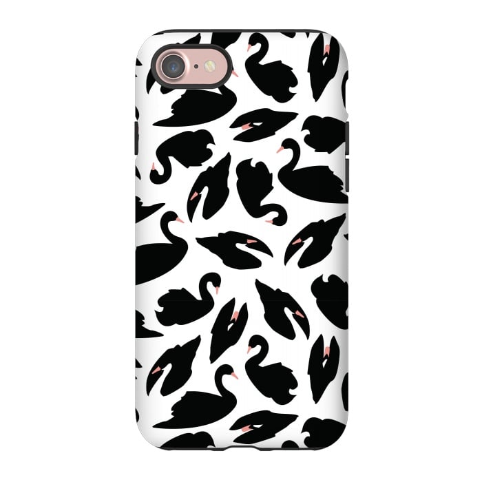iPhone 7 StrongFit Black Swan Pattern on White 031 by Jelena Obradovic
