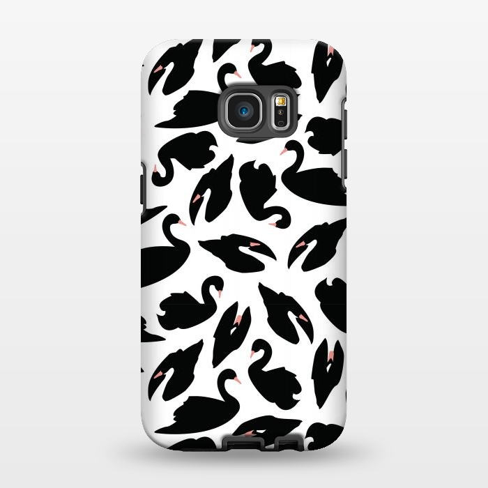 Galaxy S7 EDGE StrongFit Black Swan Pattern on White 031 by Jelena Obradovic