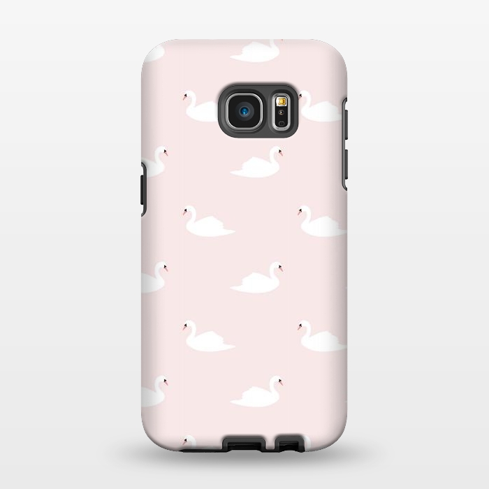 Galaxy S7 EDGE StrongFit Swan pattern on pink 033 by Jelena Obradovic