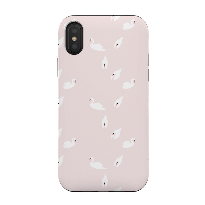 iPhone Xs / X StrongFit Swan Pattern on Pink 034 by Jelena Obradovic