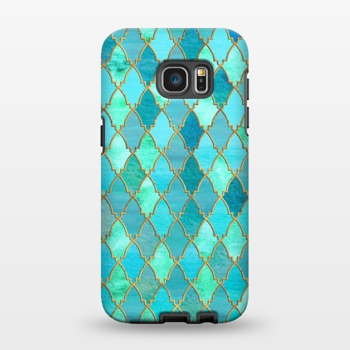 Galaxy S7 EDGE StrongFit Teal Moroccan Shapes Pattern  by  Utart