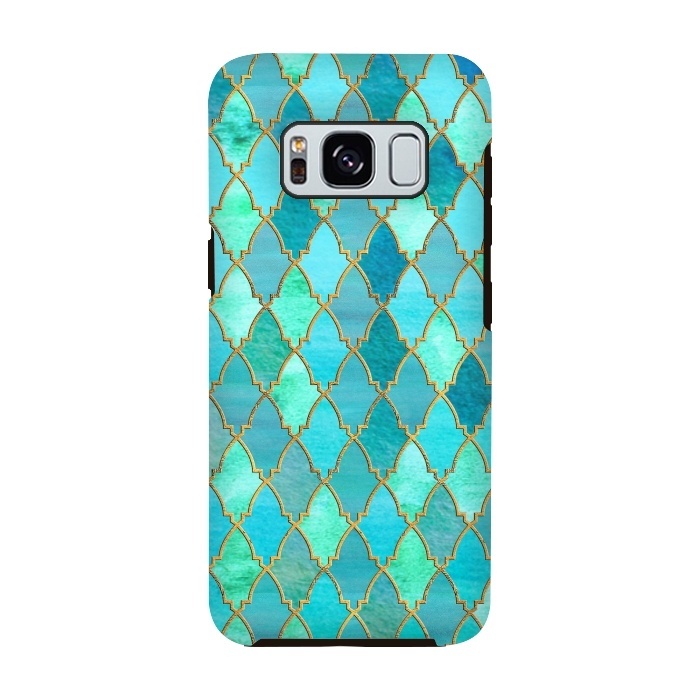 Galaxy S8 StrongFit Teal Moroccan Shapes Pattern  by  Utart