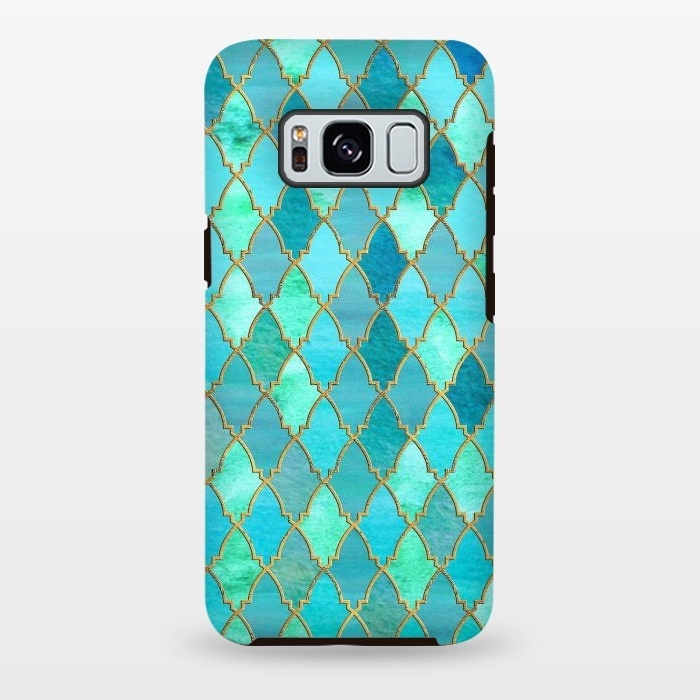 Galaxy S8 plus StrongFit Teal Moroccan Shapes Pattern  by  Utart