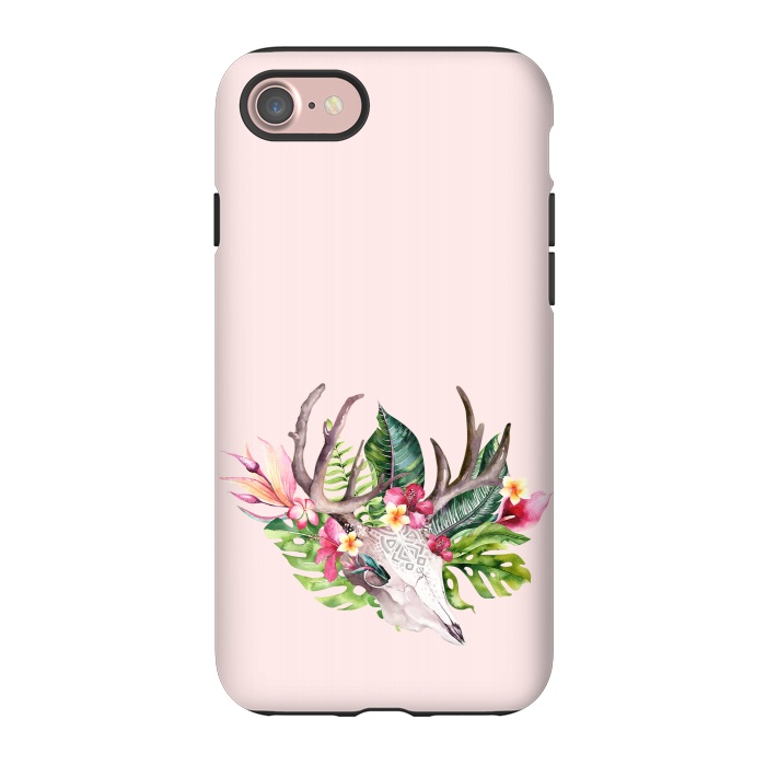 iPhone 7 StrongFit BOHO  Skull with tropical flowers and foliage by  Utart
