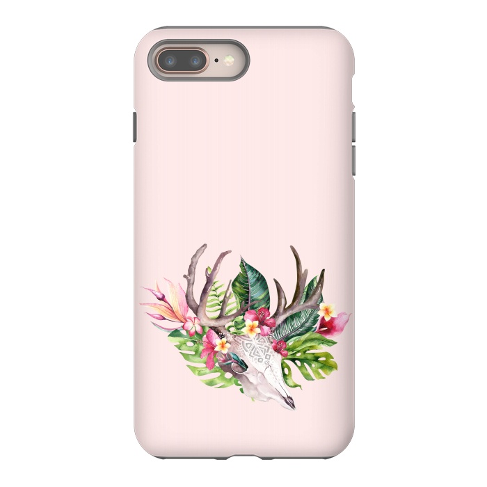 iPhone 7 plus StrongFit BOHO  Skull with tropical flowers and foliage by  Utart