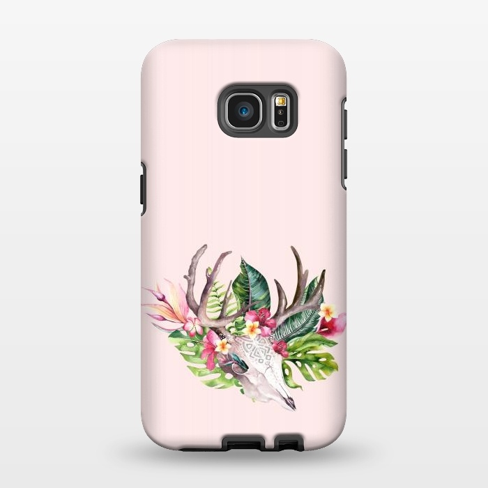 Galaxy S7 EDGE StrongFit BOHO  Skull with tropical flowers and foliage by  Utart