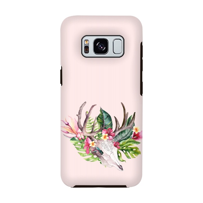 Galaxy S8 StrongFit BOHO  Skull with tropical flowers and foliage by  Utart