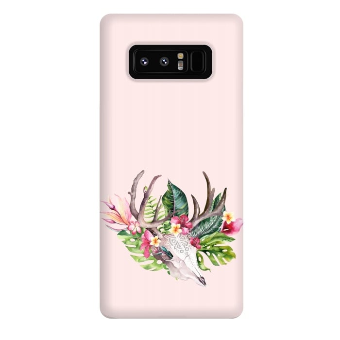 Galaxy Note 8 StrongFit BOHO  Skull with tropical flowers and foliage by  Utart