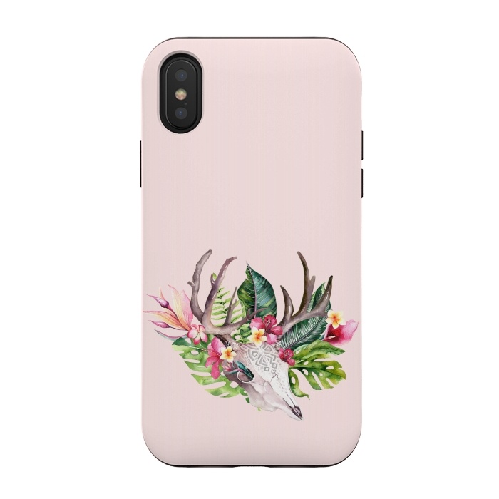 iPhone Xs / X StrongFit BOHO  Skull with tropical flowers and foliage by  Utart