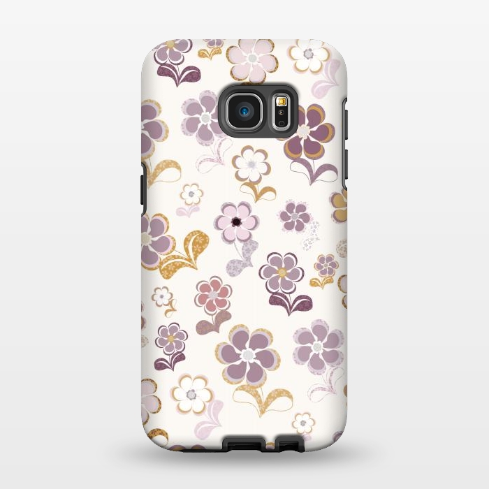 Galaxy S7 EDGE StrongFit 60s Flowers in Purple and Mustard by Paula Ohreen