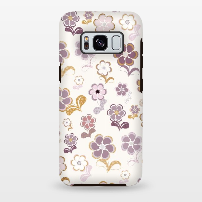 Galaxy S8 plus StrongFit 60s Flowers in Purple and Mustard by Paula Ohreen