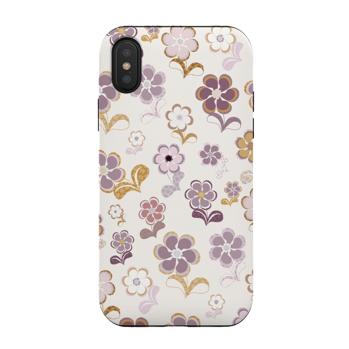 iPhone Xs / X StrongFit 60s Flowers in Purple and Mustard by Paula Ohreen