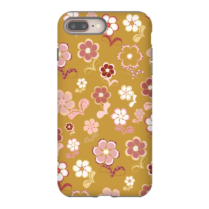 iPhone 7 plus StrongFit 60s Flowers in Mustard and Pink by Paula Ohreen