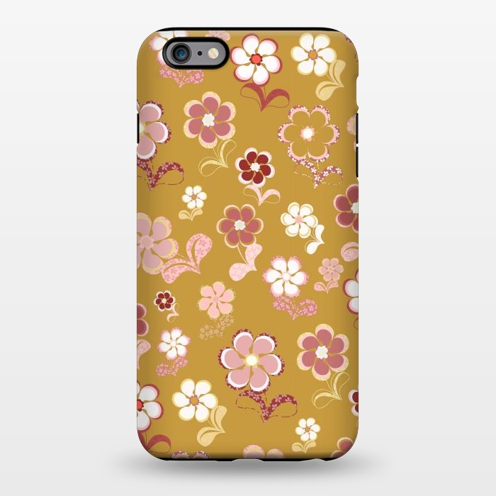 iPhone 6/6s plus StrongFit 60s Flowers in Mustard and Pink by Paula Ohreen