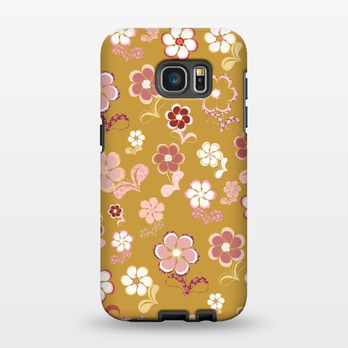 Galaxy S7 EDGE StrongFit 60s Flowers in Mustard and Pink by Paula Ohreen