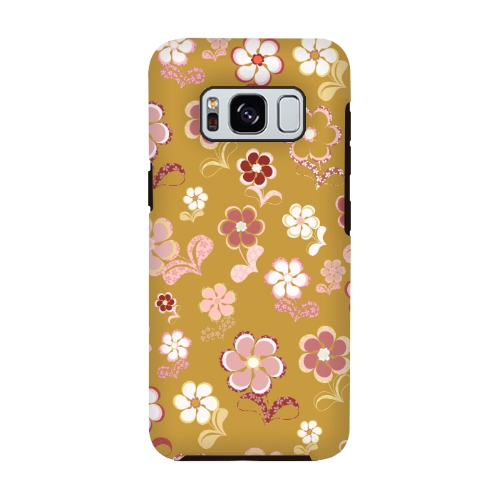 Galaxy S8 StrongFit 60s Flowers in Mustard and Pink by Paula Ohreen