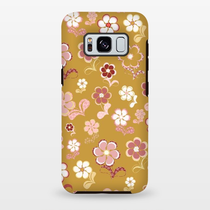 Galaxy S8 plus StrongFit 60s Flowers in Mustard and Pink by Paula Ohreen