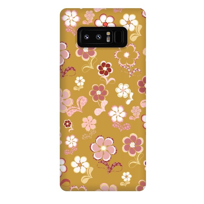 Galaxy Note 8 StrongFit 60s Flowers in Mustard and Pink by Paula Ohreen