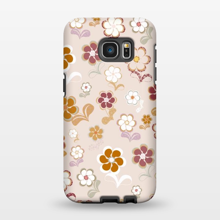 Galaxy S7 EDGE StrongFit 60s Flowers on Light Pink by Paula Ohreen