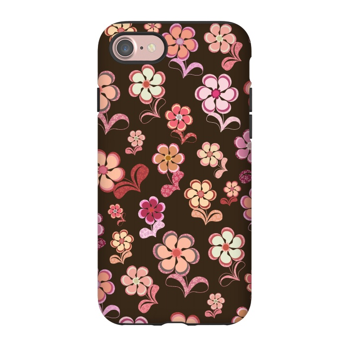 iPhone 7 StrongFit 60s Flowers on Chocolate Brown by Paula Ohreen