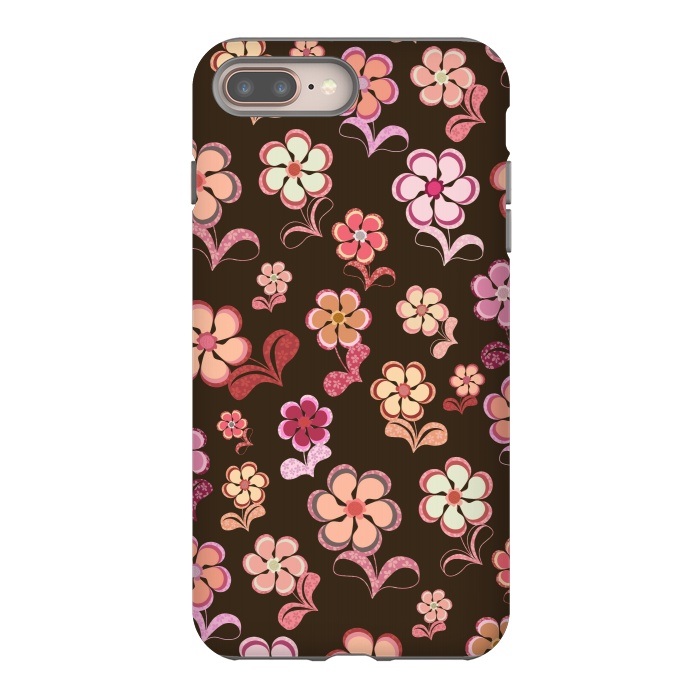 iPhone 7 plus StrongFit 60s Flowers on Chocolate Brown by Paula Ohreen