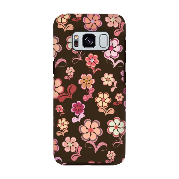 Galaxy S8 StrongFit 60s Flowers on Chocolate Brown by Paula Ohreen