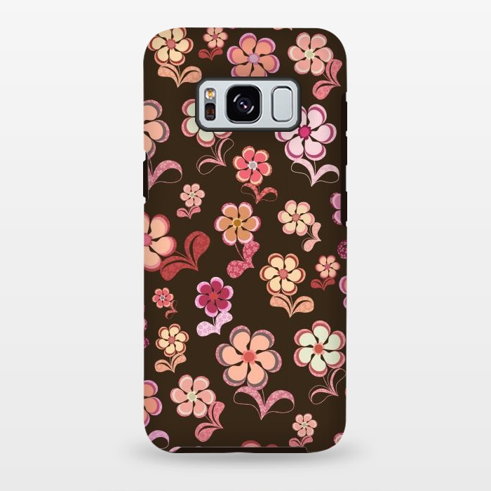 Galaxy S8 plus StrongFit 60s Flowers on Chocolate Brown by Paula Ohreen