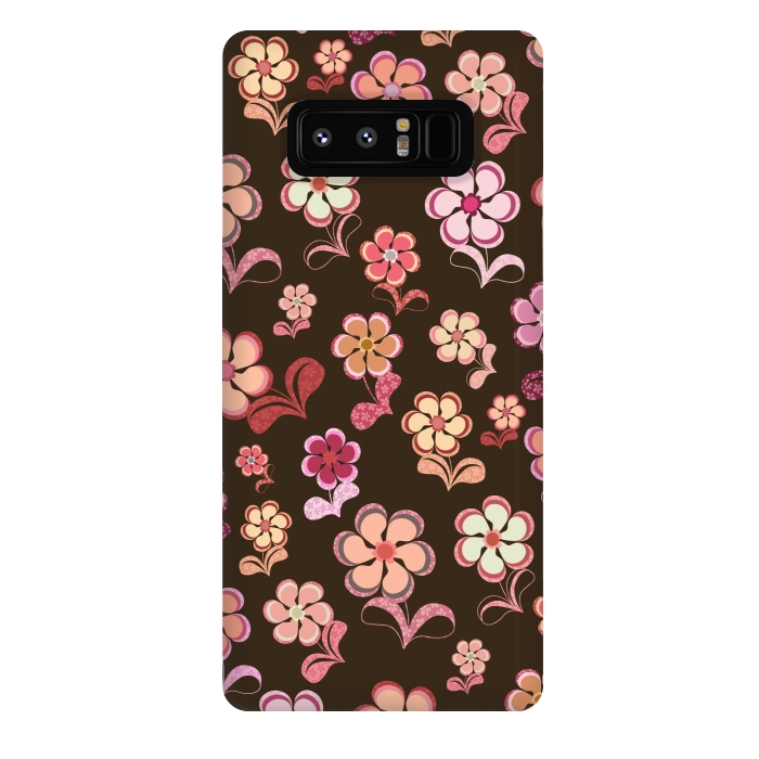 Galaxy Note 8 StrongFit 60s Flowers on Chocolate Brown by Paula Ohreen