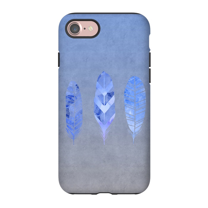 iPhone 7 StrongFit Blue Watercolor Feathers by Andrea Haase