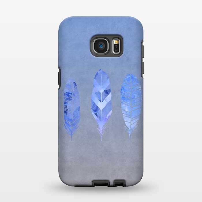 Galaxy S7 EDGE StrongFit Blue Watercolor Feathers by Andrea Haase