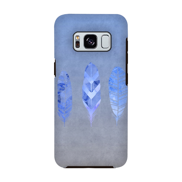 Galaxy S8 StrongFit Blue Watercolor Feathers by Andrea Haase