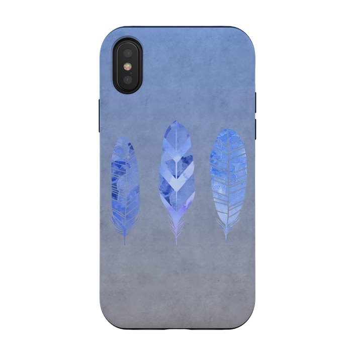 iPhone Xs / X StrongFit Blue Watercolor Feathers by Andrea Haase