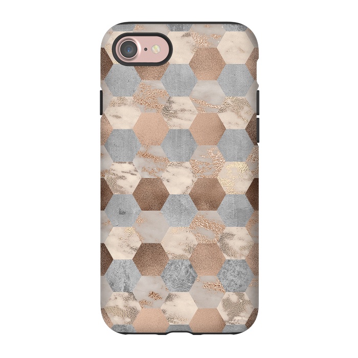 iPhone 7 StrongFit Marble Rose Gold Honeycomb Pattern by  Utart