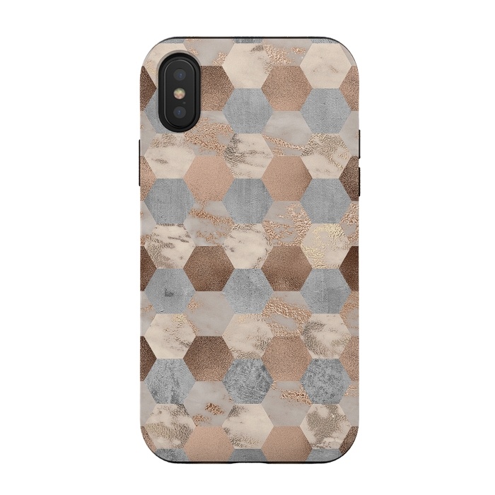 iPhone Xs / X StrongFit Marble Rose Gold Honeycomb Pattern by  Utart