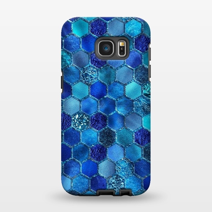 Galaxy S7 EDGE StrongFit Blue HOneycomb Glitter Pattern by  Utart