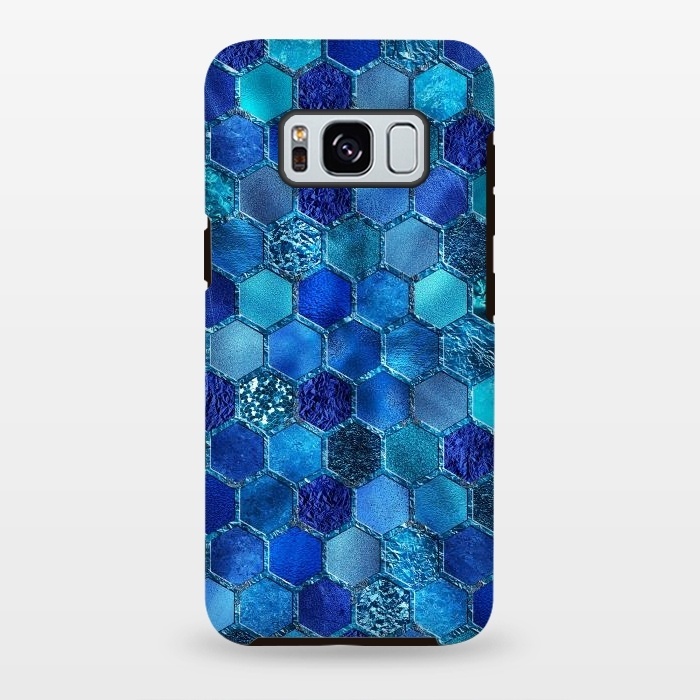 Galaxy S8 plus StrongFit Blue HOneycomb Glitter Pattern by  Utart