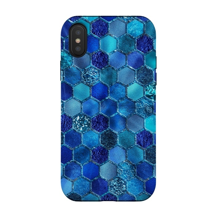 iPhone Xs / X StrongFit Blue HOneycomb Glitter Pattern by  Utart