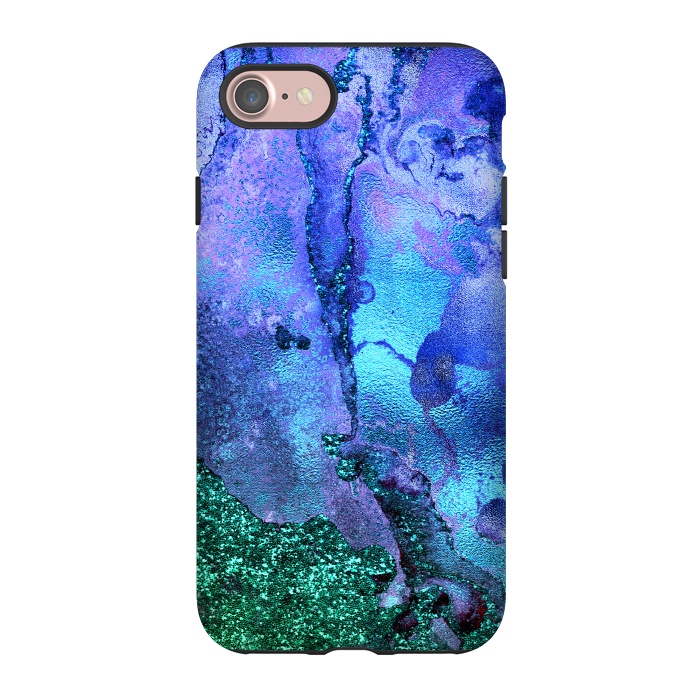 iPhone 7 StrongFit Blue and Green Glitter Ink Marble by  Utart