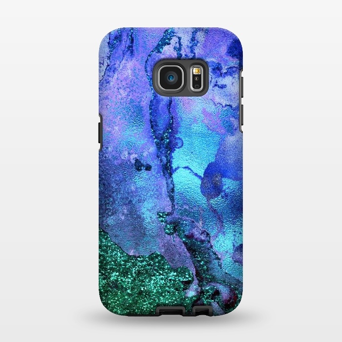 Galaxy S7 EDGE StrongFit Blue and Green Glitter Ink Marble by  Utart