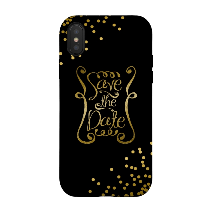 iPhone Xs / X StrongFit Save The Date Golden Calligraphy by Andrea Haase