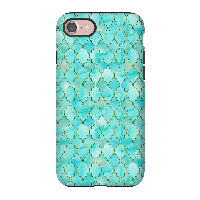 iPhone 7 StrongFit Multicolor Teal Blue Moroccan Shapes Pattern  by  Utart