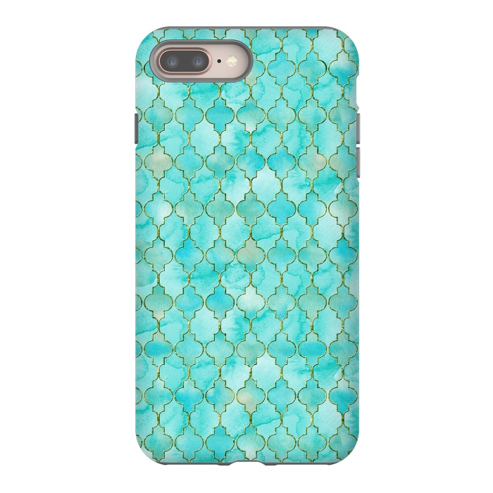 iPhone 7 plus StrongFit Multicolor Teal Blue Moroccan Shapes Pattern  by  Utart