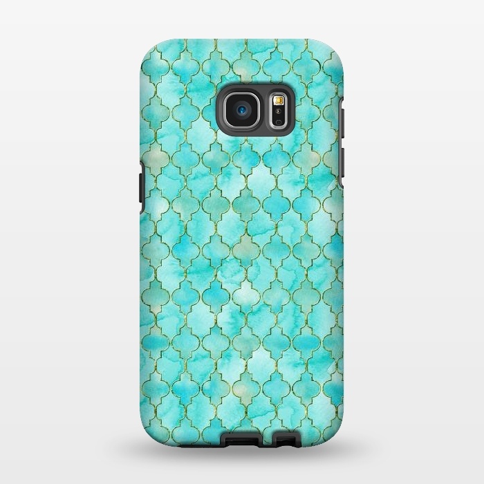 Galaxy S7 EDGE StrongFit Multicolor Teal Blue Moroccan Shapes Pattern  by  Utart
