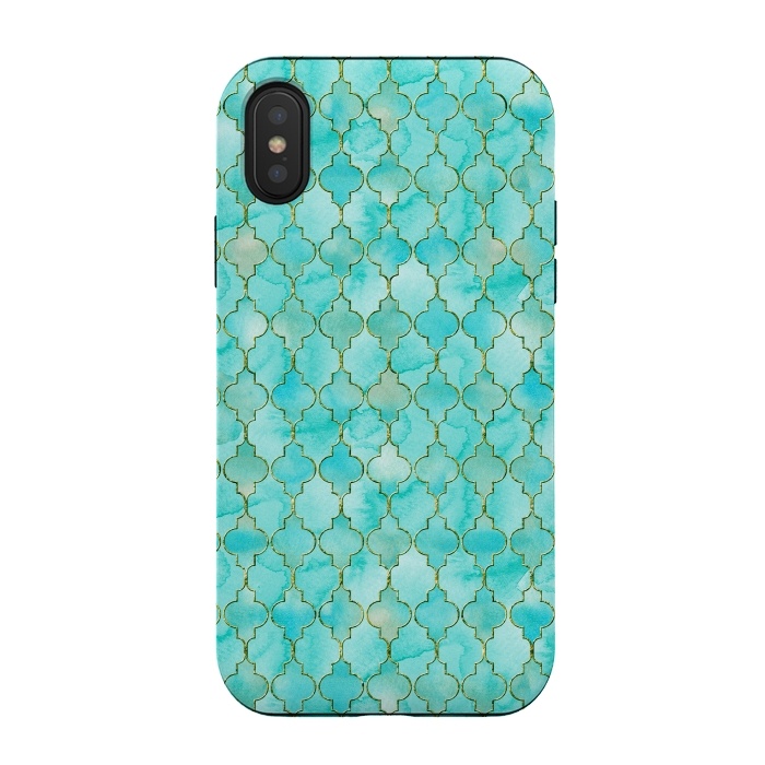 iPhone Xs / X StrongFit Multicolor Teal Blue Moroccan Shapes Pattern  by  Utart