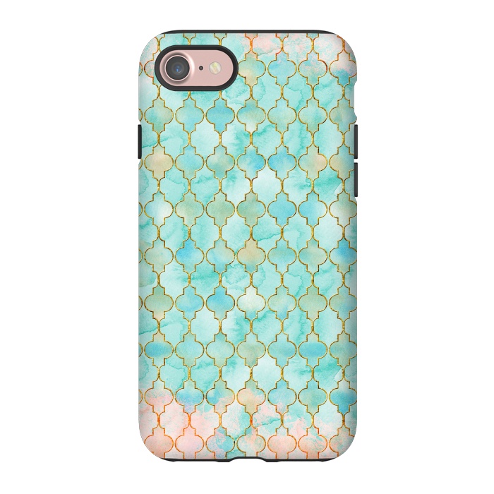 iPhone 7 StrongFit Multicolor Teal Pink Moroccan Shapes Pattern  by  Utart