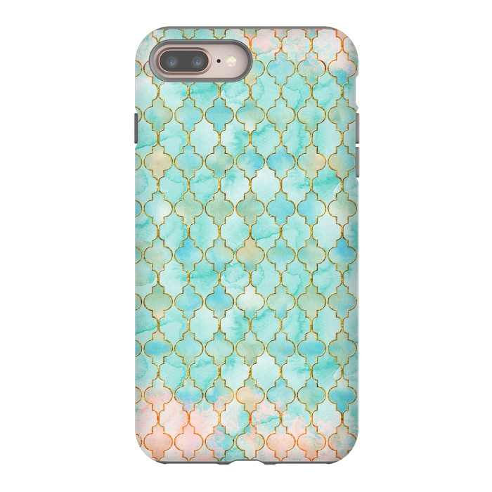 iPhone 7 plus StrongFit Multicolor Teal Pink Moroccan Shapes Pattern  by  Utart